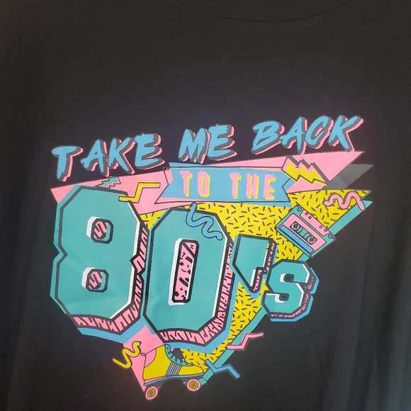 Unbranded Woman's NWOT 80'S Theme Tshirt Black with Colorful Monogram XL. - Picture 3 of 7